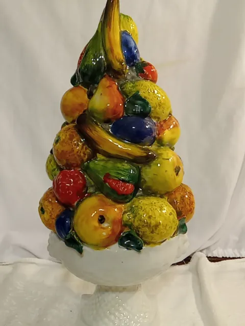 Vintage Italian Majolica Hand Molded Hand Painted Fruit Tree Centerpiece W/note