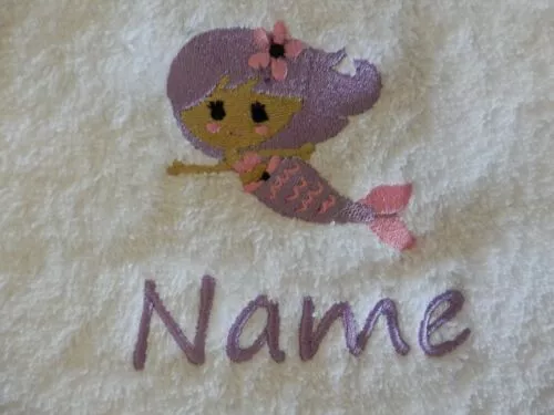 MERMAID Personalised Name Embroidered Hand Towel, Bath Towel or Bath Sheet