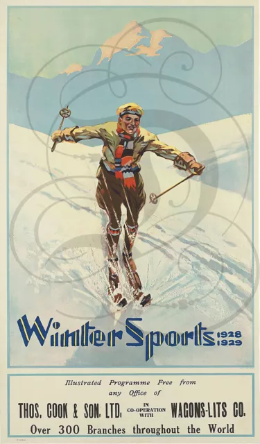 Repro Affiche Winter Sports 1928 1929 Wagons Lits Papier Satine 190 Grs