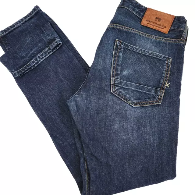 Scotch & Soda Ralston Jeans Size W30 L32 Mens Skinny Dark Blue Denim Button Fly