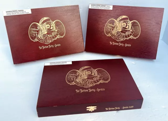 LOT of 3 Drew Estate Fat Bottom Betty Gordito Cigar Boxes 10.5" x 7.25" x 1.5"