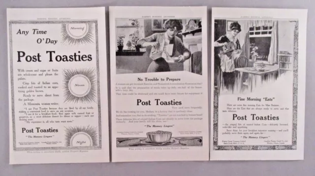 Post Toasties Cereal LOT of 3 PRINT AD - 1912