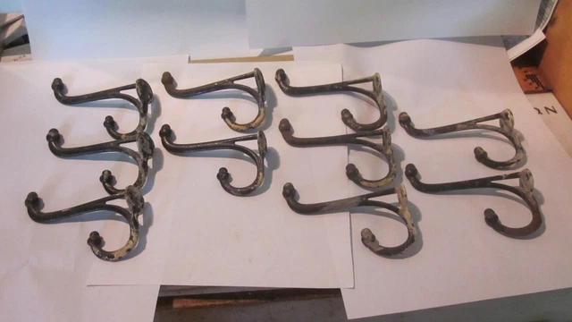 10 Antique Cast Iron Acorn Ends Coat Hat Closet Hooks with Old Paint