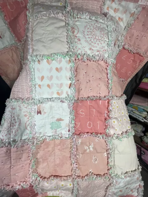 Baby Rag Quilt In Peach With Happy Goats On The Back
