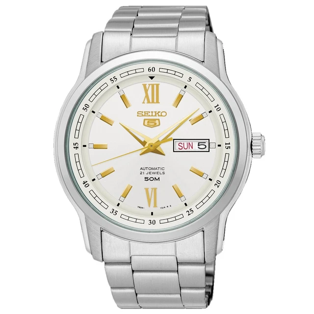 SEIKO 5 MEN Watch Automatic DayDate White Dial Stainless Steel