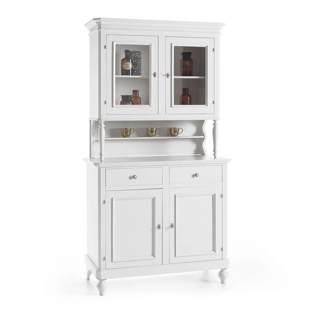 CREDENZA CRISTALLIERA 2 ante in arte povera shabby bianco opaco EUR 649