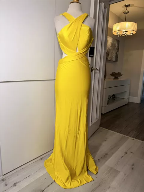 La Femme Dress 26172 -Size 6 - Yellow Side Slit- Jersey Gown - Prom