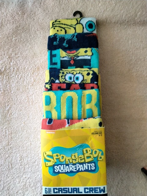 SpongeBob SquarePants Nickelodeon 6 Pair CREW SOCKS Fits Shoe Size 8-12 ( new )