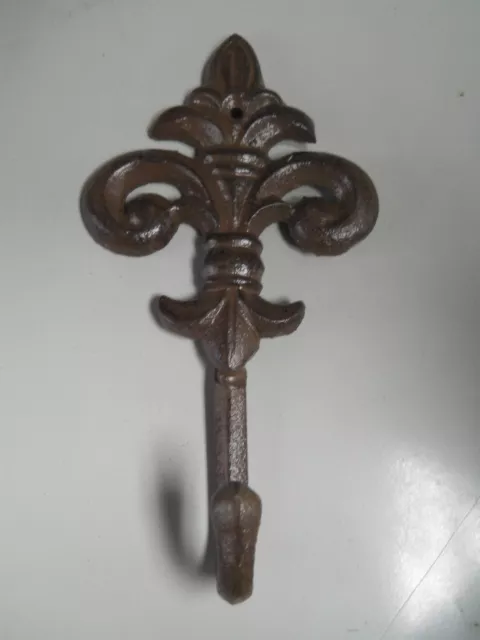 3 Cast Iron Antique Style Rustic Fleur De Lis Coat Hooks Hat Hook Rack Towel #6