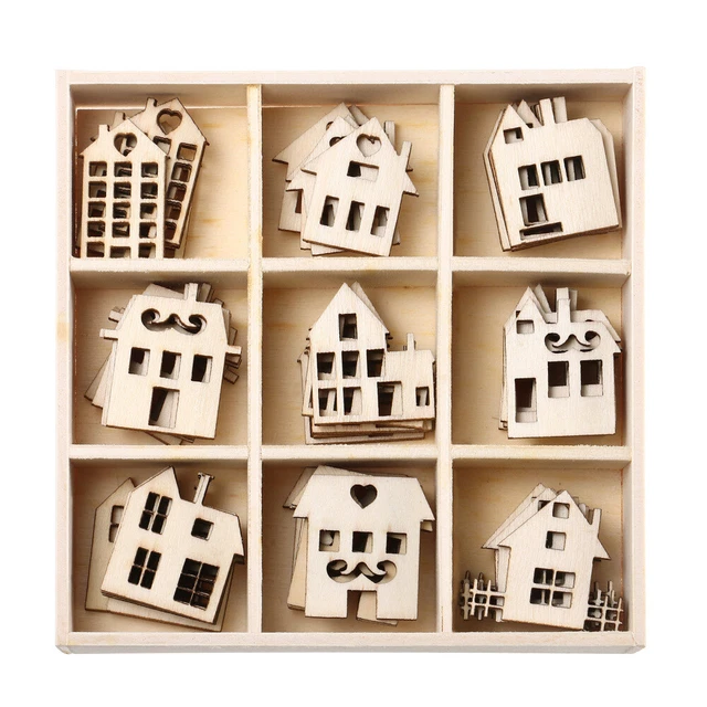45 pcs en forme de maison frites en bois de bois tranches de bois bricolage