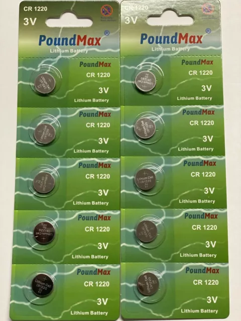 10 X PoundMax CR1220 3 VOLT LITHIUM BUTTON CELL BATTERIES