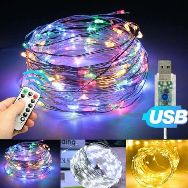 5-20M 50/100/200LED Copper Wire Party USB Twinkle LED String Fairy Lights Remote