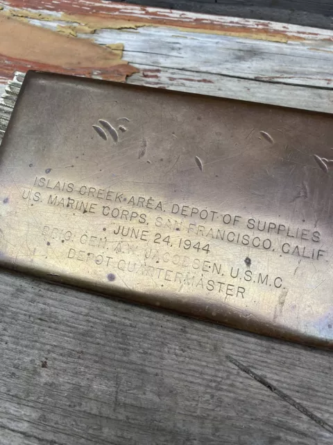 Amazingly Rare USMC WW 2 Quartermasters Original Plaque .