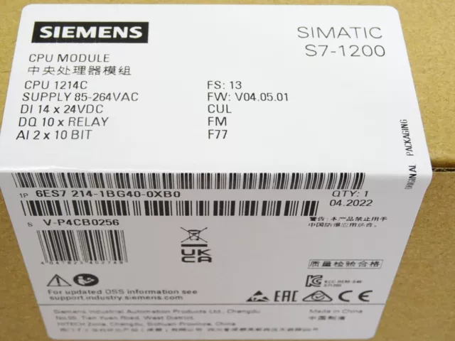 New Siemens 6ES7 214-1BG40-0XB0 6ES7214-1BG40-0XB0 SIMATIC S7-1200 CPU 1214C