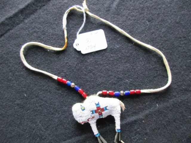 Native American Old Pawn Necklace, Beaded Buffalo Fetish,  Sd-0423*07314