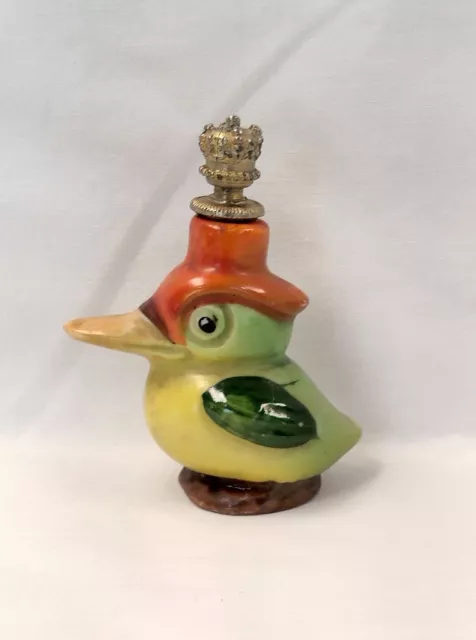 Vintage Crown Top Perfume Bottle Cuckoo Bird / Woodpecker / Toucan Bird - German