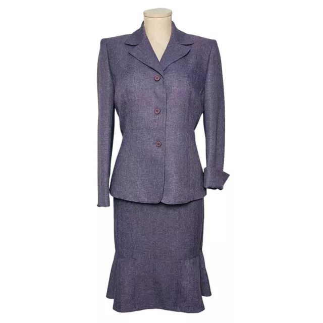 Le Suit Women Suit 2 Pc Skirt ruffle Hem 3 Button Jacket Purple Petite 10P