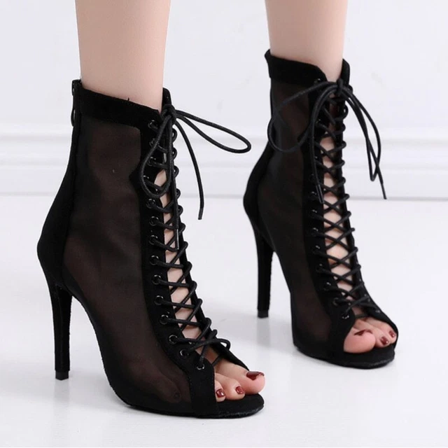 Mesh Cool Women Summer Short Boots Net Boots Thin Heel High Heel Dance Ballroom