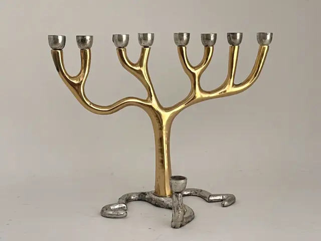 Menorah Tree of Life branch metal 9 small candle holder gold and silver plated