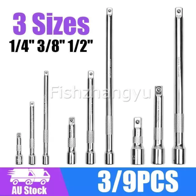 3 Sizes Socket Extension Bar Set 1/4" 3/8" 1/2" Drive Extra Long Ratchet CRV O