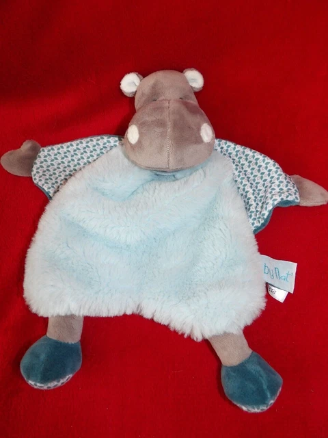 Doudou Plat Babynat Hippopotame Bazile Gris Bleu BN0544