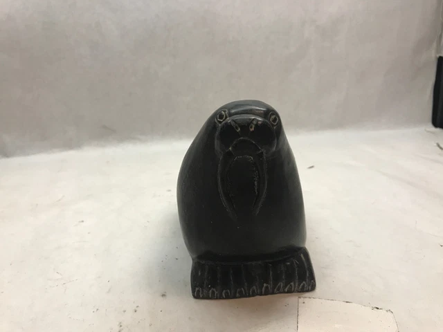 VINTAGE Black SOAPSTONE WALRUS Inuit Art UNKNOWN ARTIST Sculpture