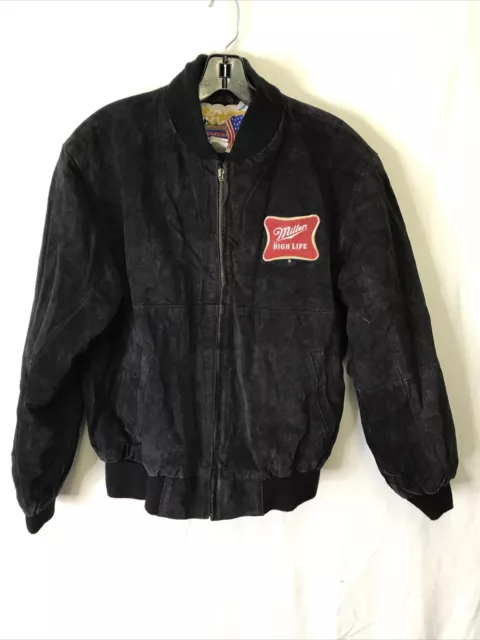 Miller High Life Leather Wool Varsity Jacket M Vintage Black Girl Moon Bomber