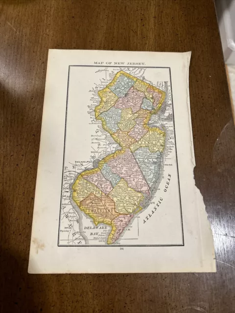 Antique Rand McNally 1884 Map Of New Jersey 10x7 Inches