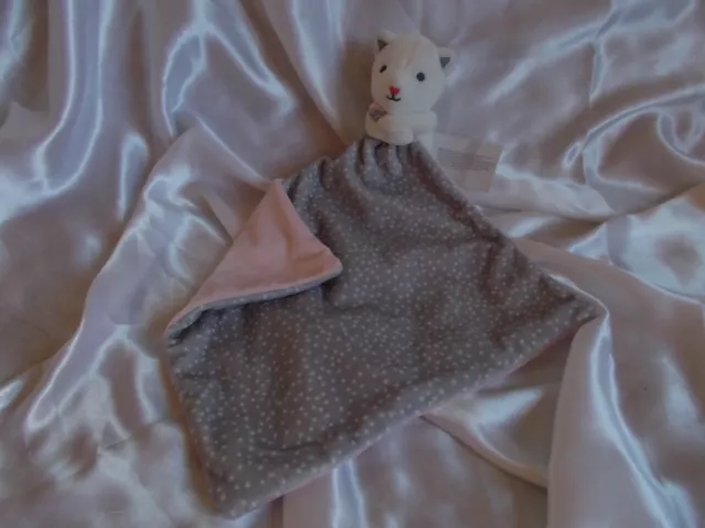 Doudou chat, ours blanc, mouchoir gris pois blancs, dos rose, Obaïbi, Okaïdi