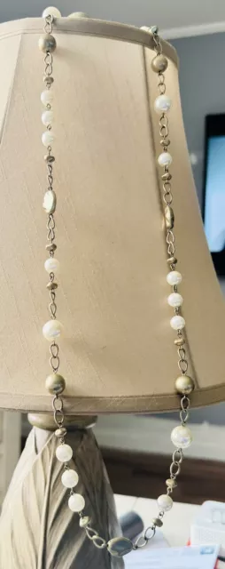 Ladies Gold tone Pearl Like Beaded Necklace 30in
