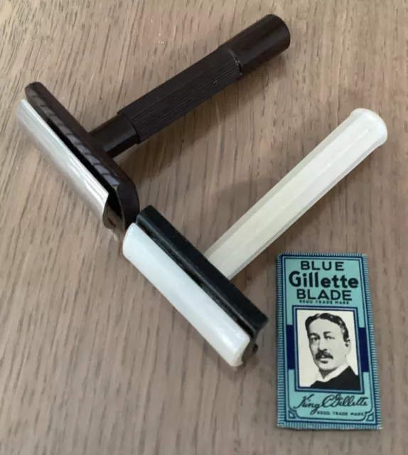 2 x VINTAGE 3 PIECE SAFETY RAZORS  WITH BAKELITE HANDLE -SEE PHOTOS