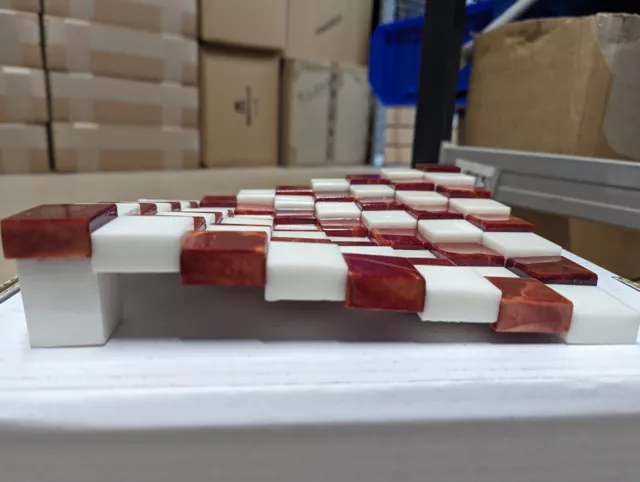 3D Dimensional Rot und Weiß Alabaster Schachbrett 9,5 Zoll