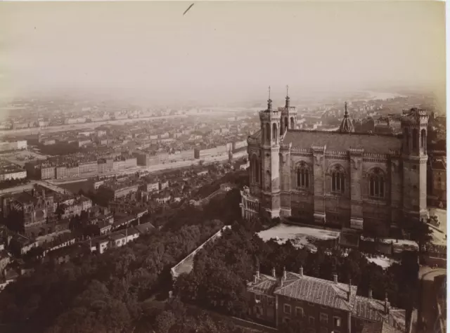 N. D. France, Lyon, la Sanctuaire de Fourvière et la Ville Vintage Albumen Print