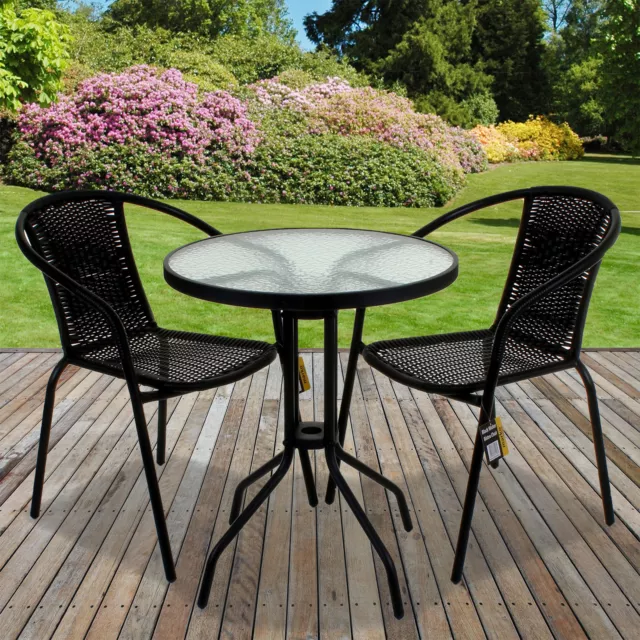 BISTRO SETS BLACK Wicker Table Chair Patio Garden Outdoor Furniture