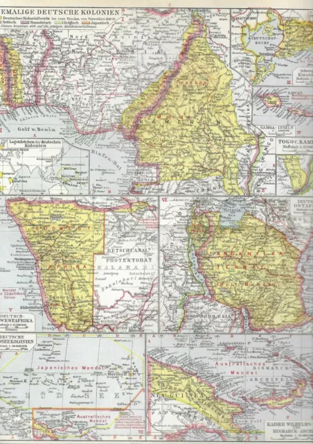 Ehemalige Deutsche Kolonien - Alte Landkarte 1928 Karte Old Map - Togo Kamerun
