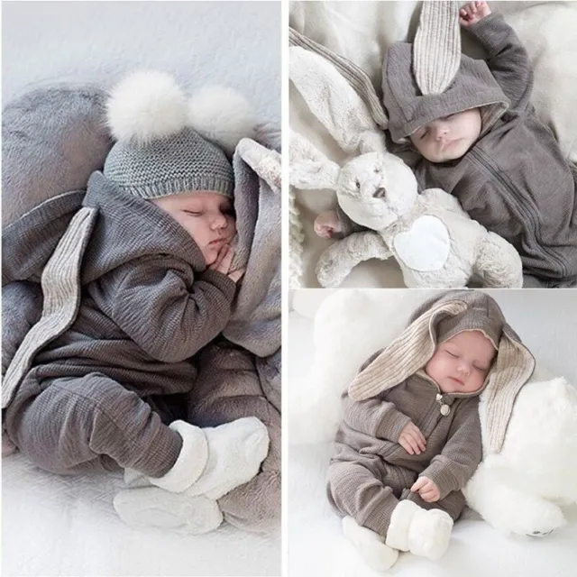 Tuta tutina con cappuccio neonato bambino bambina coniglio tuta abito vestiti Regno Unito 4