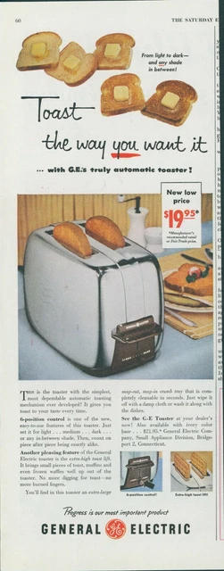 1955 General Electric Automatic Toaster Vintage Print Ad 6 Position Control SP2
