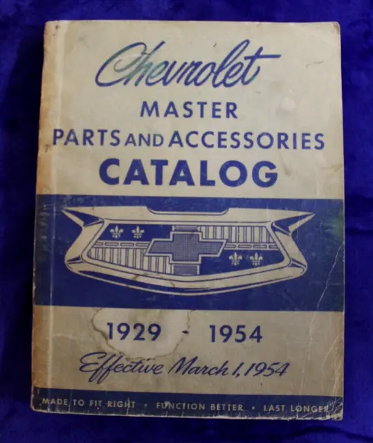 Vintage 1929-1954 Chevy Master Parts & Accessories Catalog Six Cylinder Truck GM