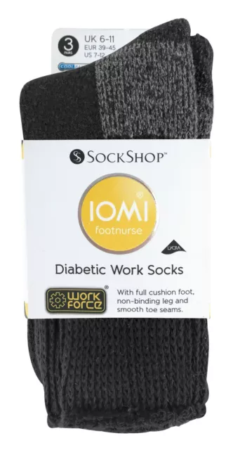 IOMI - 3 Pack Mens Extra Wide Loose Top Cushioned Cotton Diabetic Work Socks 3