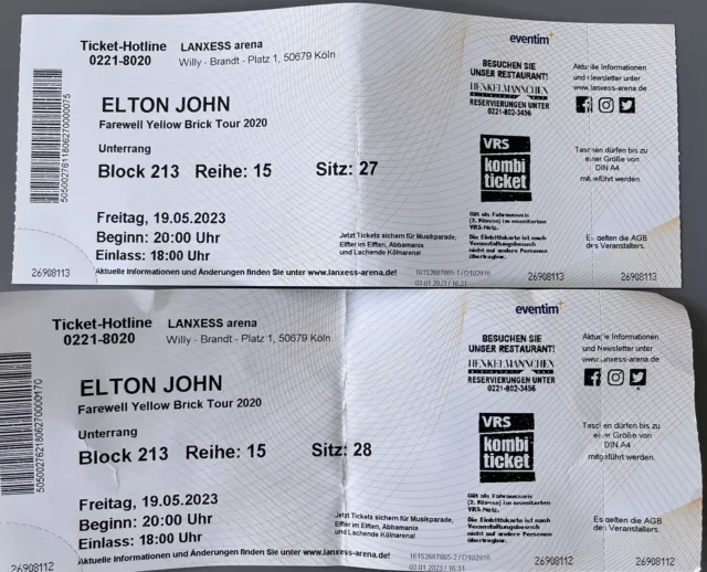 Used Tickets Elton John / Letztes Konzert in DEU Köln, 19.05.23