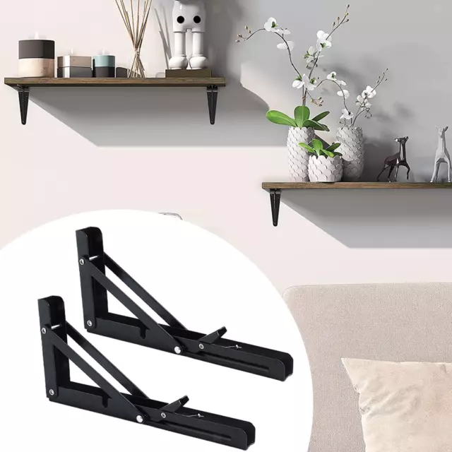 2Pcs Folding Shelf Brackets Tripod Bracket Space Saving Supports with Screws