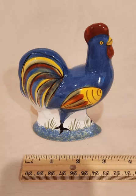 HB HenRiot Quimper Blue Rooster Hand Painted Signed Vintage Figurine 4 1/2"