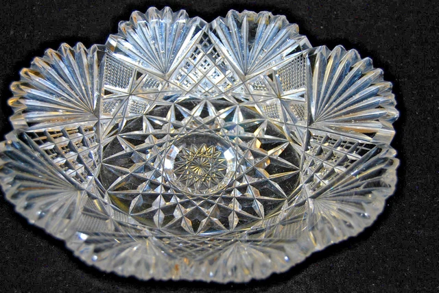 American Brilliant Period Oval Candy Nut Dish Libbey Princess Pattern  S3683