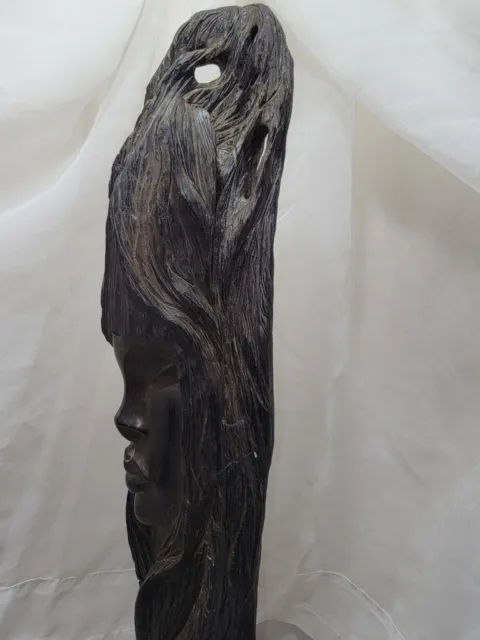 VTG Signed Hand-Carved Ebony or Iron Wood African Woman Statue Tribal Art 22"