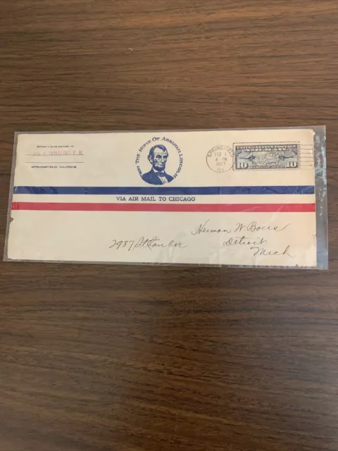 Lincoln #C7 "From The Home Of Abraham Lincoln" #10 Air Mail W/Blue/Red