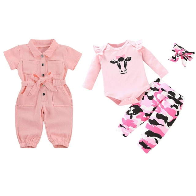 Baby Girls Romper Cow Jumpsuit Toddler Long Sleeve Top Pants Outfit Clothes 2PCS
