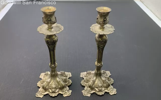 Pair Of Godinger Ornate Candle Holders Candlesticks Home Decorative Silver-Tone