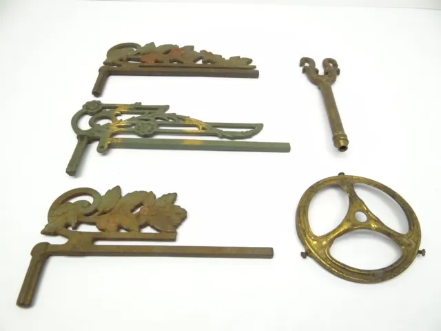 1920's Brass Painted Cast Iron Drapery Cranes Swing Arm Curtain Rods Parts 2