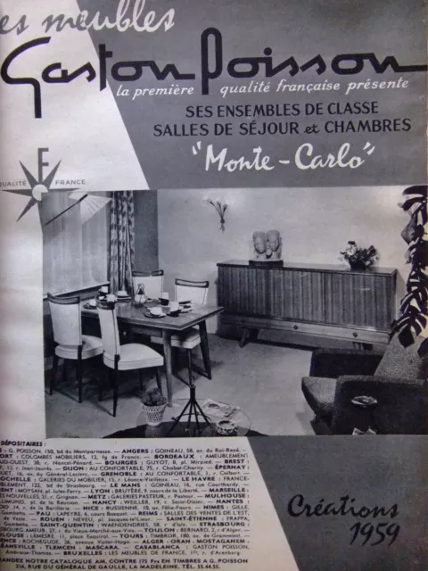 1959 Press Advertisement Gaston Fish Furniture Living Rooms Monte-Carlo