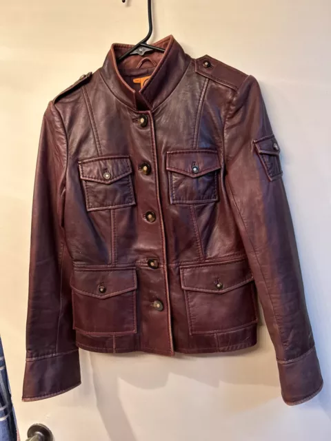 $1298 Tory Burch Sargent Pepper Chocolate Brown Leather Jacket Size 6, (#STAINS)